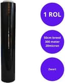 Handwikkelfolie - rekfolie - stretchfolie - inpakfolie - pallet folie - zwart- 50cm x 300m - 20 micron - 1 rol — afbeelding 1