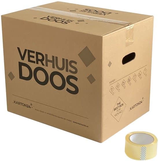 Verhuisdozen - 20 stuks - 56 liter - Inclusief rol tape - Extra stevige kwaliteit - Dubbel golfkarton - Opbergbox