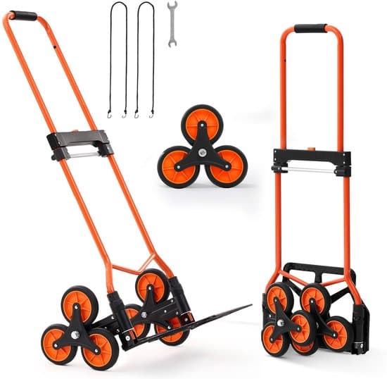 Steekwagen Traploper - Opvouwbare Trapklimwagen - Draagvermogen 54 kg - Telescopische Handgreep - 6 Wielen - 2 Spanbanden